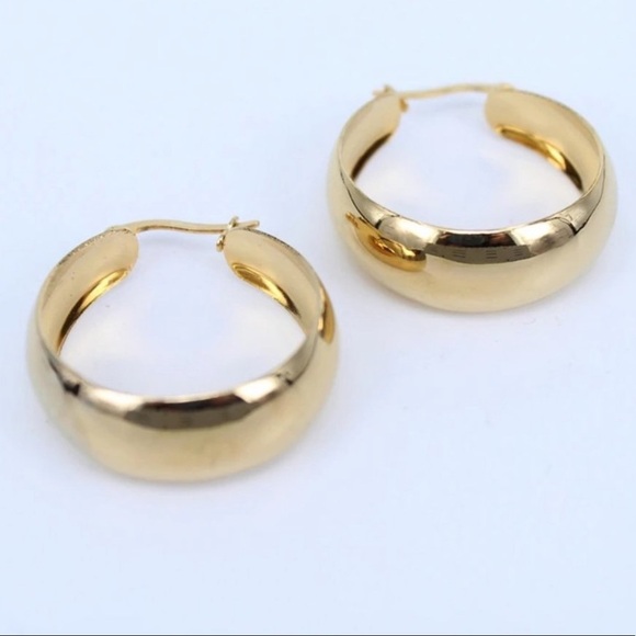 ¥NEW 18K YELLOW GOLD 2” ROUND CHUNKY HOOP EARRINGS - Picture 3 of 5